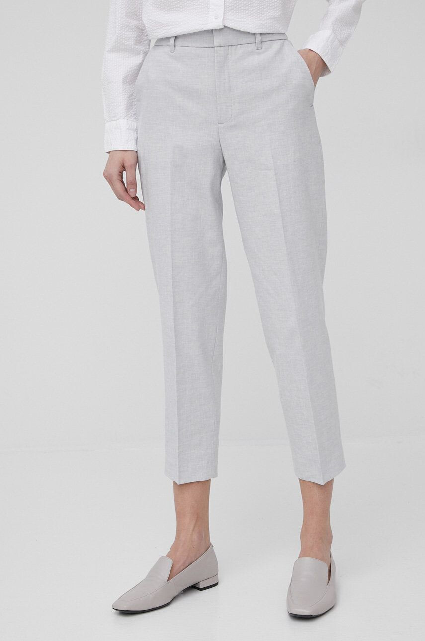 Drykorn pantaloni din in femei culoarea gri drept medium waist - Pled.ro