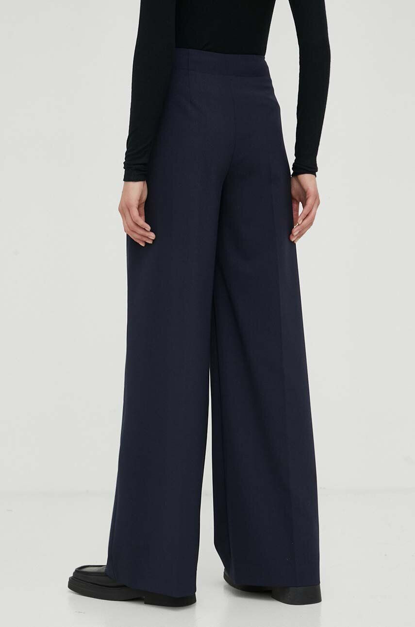 Drykorn pantaloni din lana culoarea albastru marin lat high waist - Pled.ro