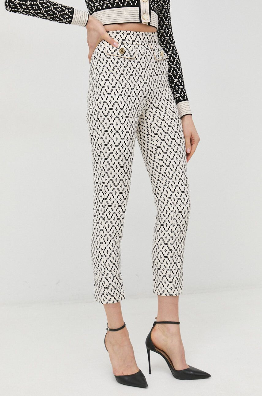 Elisabetta Franchi pantaloni femei culoarea bej drept high waist - Pled.ro