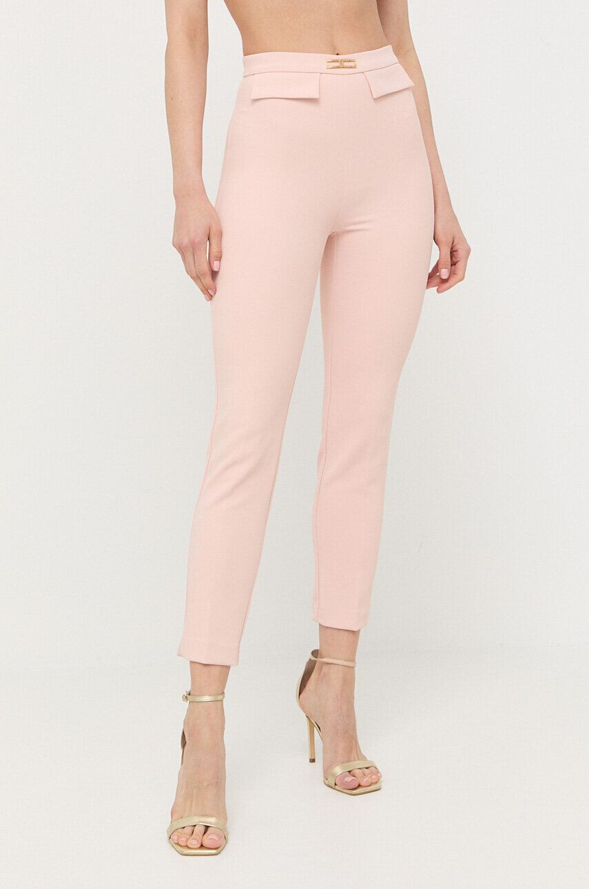 Elisabetta Franchi pantaloni femei culoarea roz mulata high waist - Pled.ro