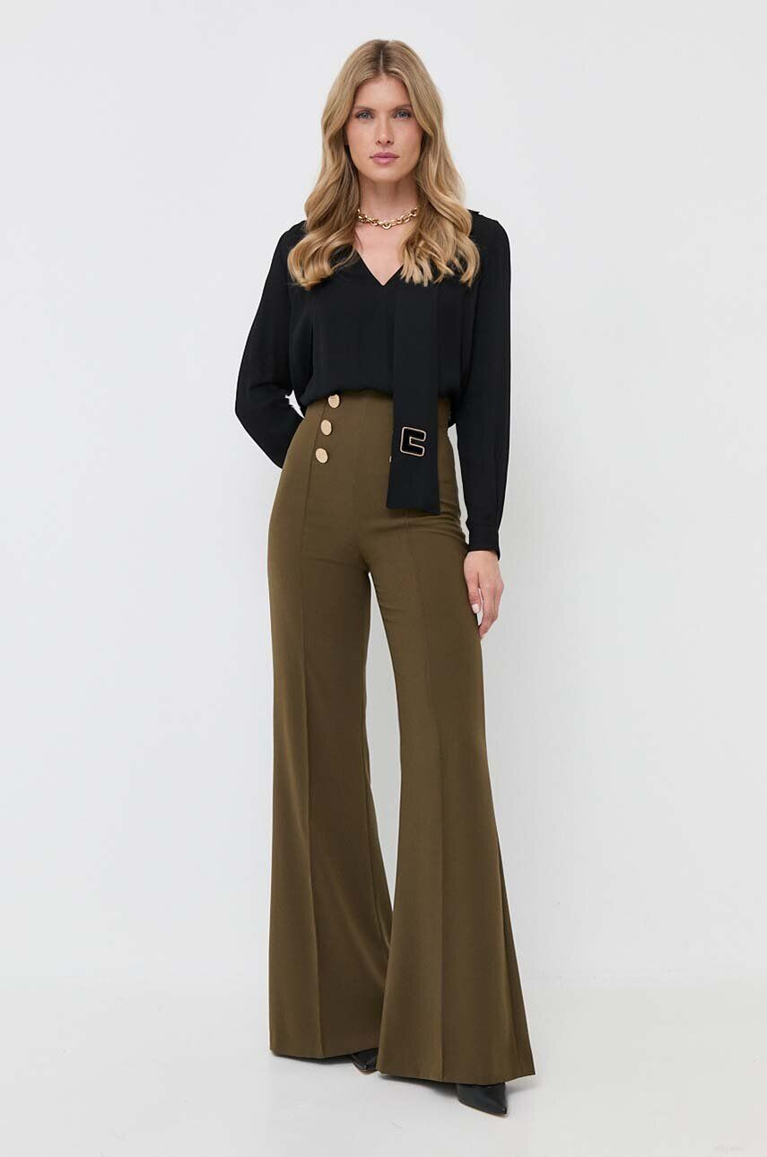 Elisabetta Franchi pantaloni femei culoarea verde evazati high waist - Pled.ro