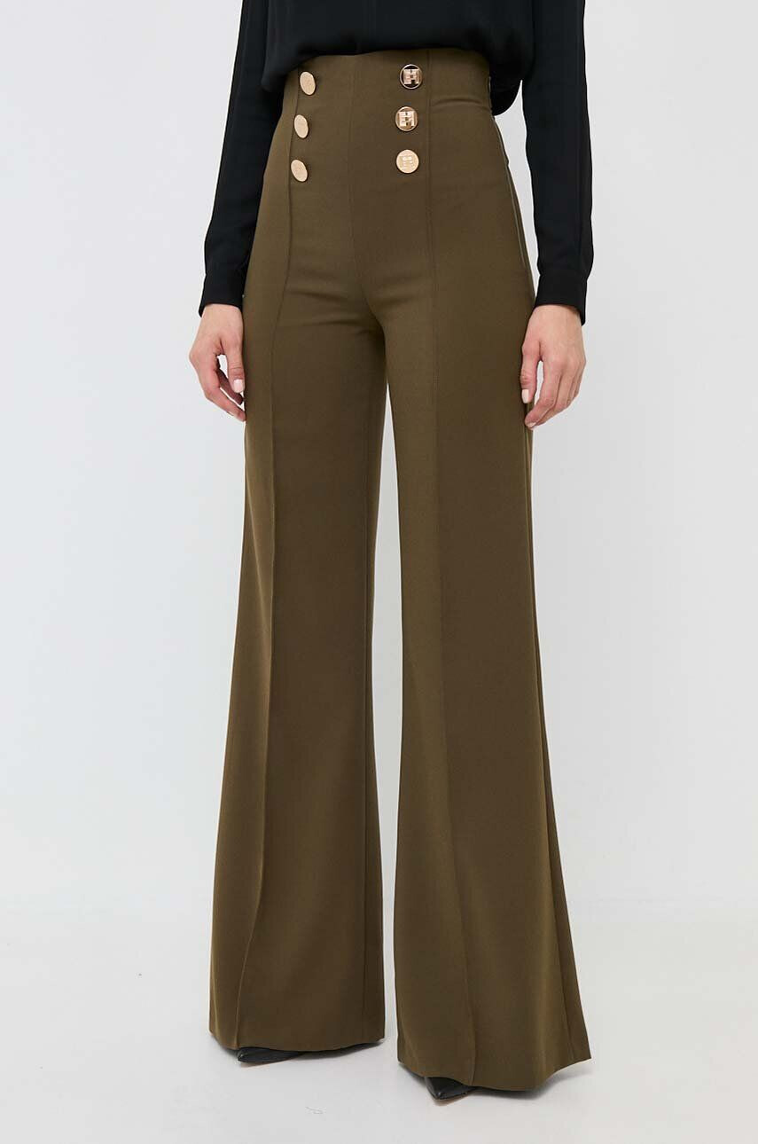 Elisabetta Franchi pantaloni femei culoarea verde evazati high waist - Pled.ro