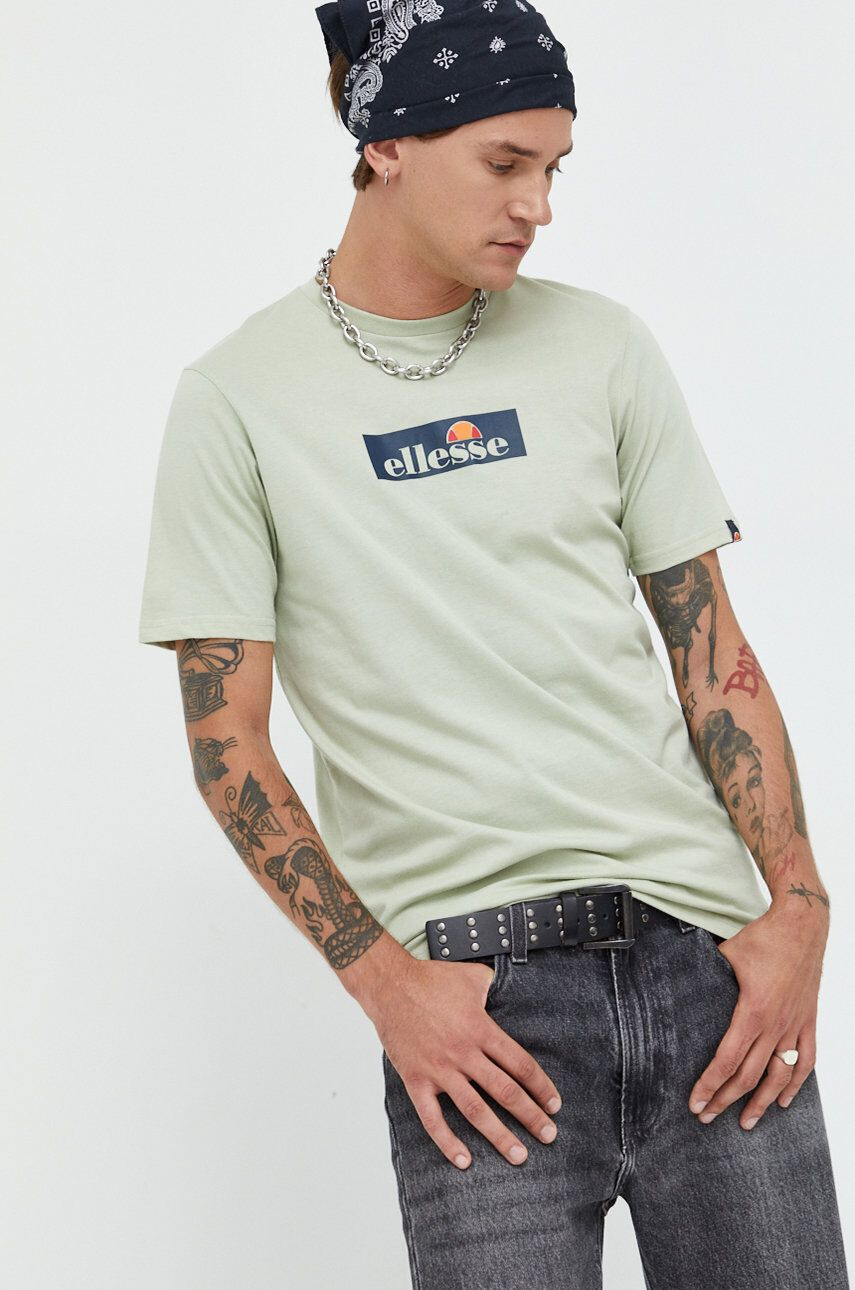 Ellesse tricou din bumbac culoarea verde cu imprimeu - Pled.ro