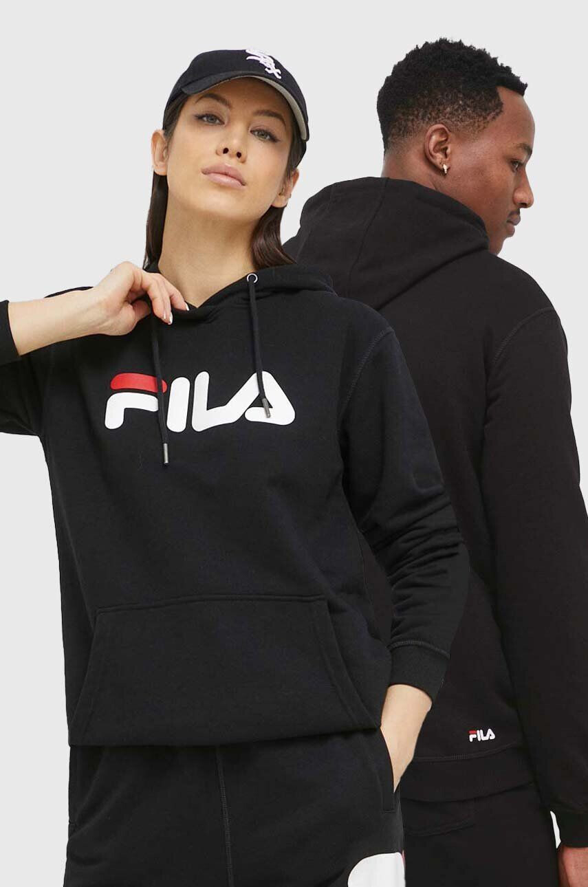 Fila bluza culoarea negru cu glugă cu imprimeu - Pled.ro