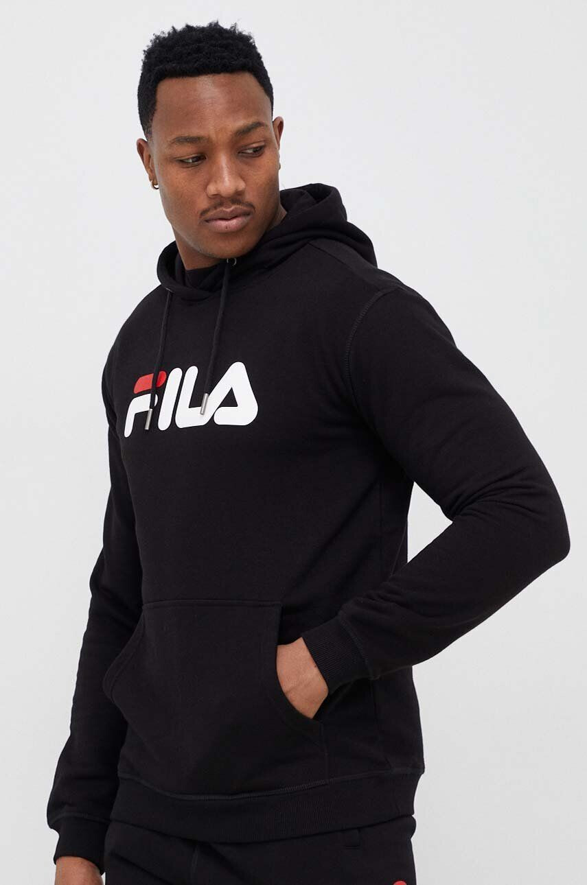 Fila bluza culoarea negru cu glugă cu imprimeu - Pled.ro