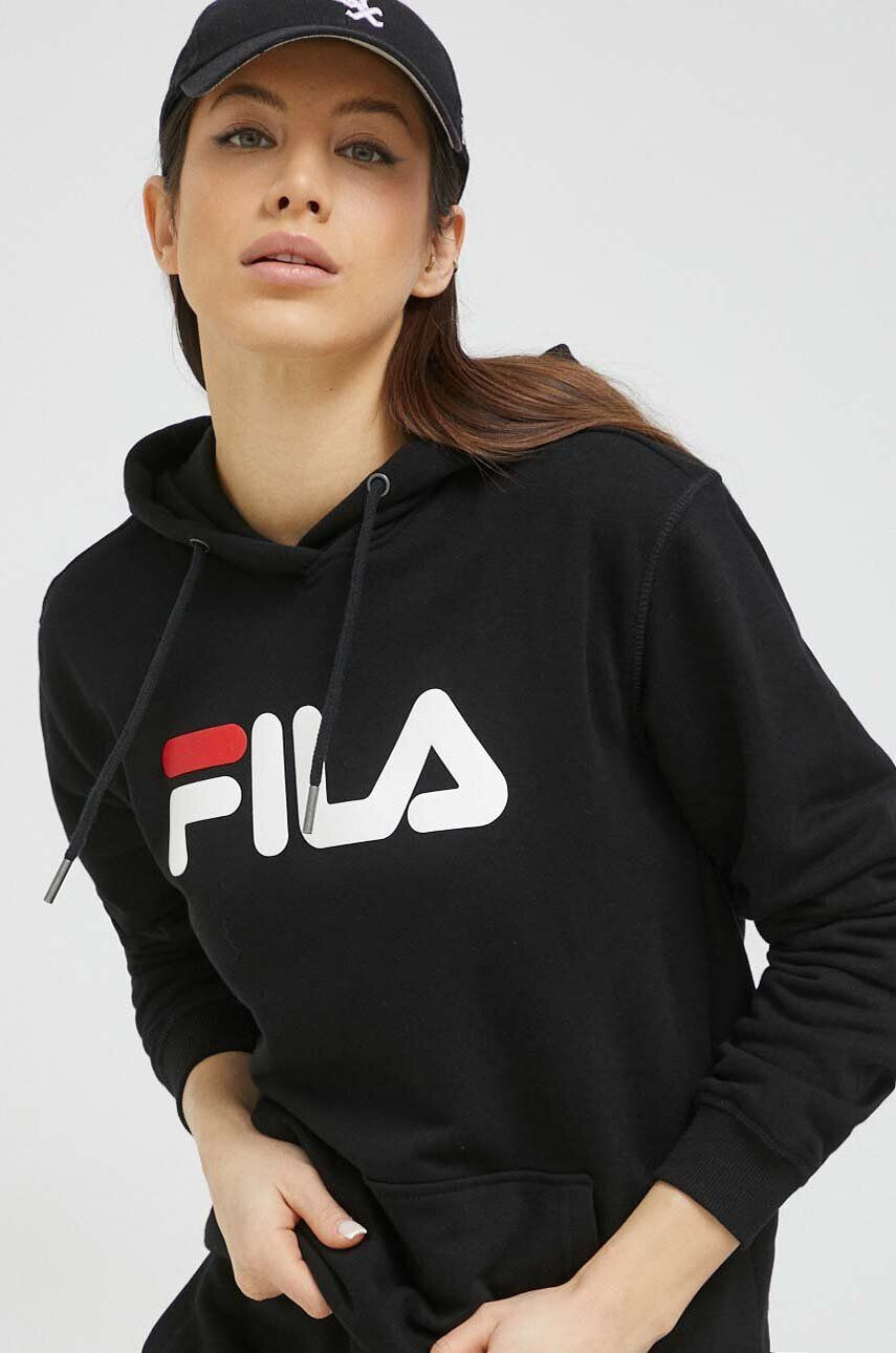 Fila bluza culoarea negru cu glugă cu imprimeu - Pled.ro