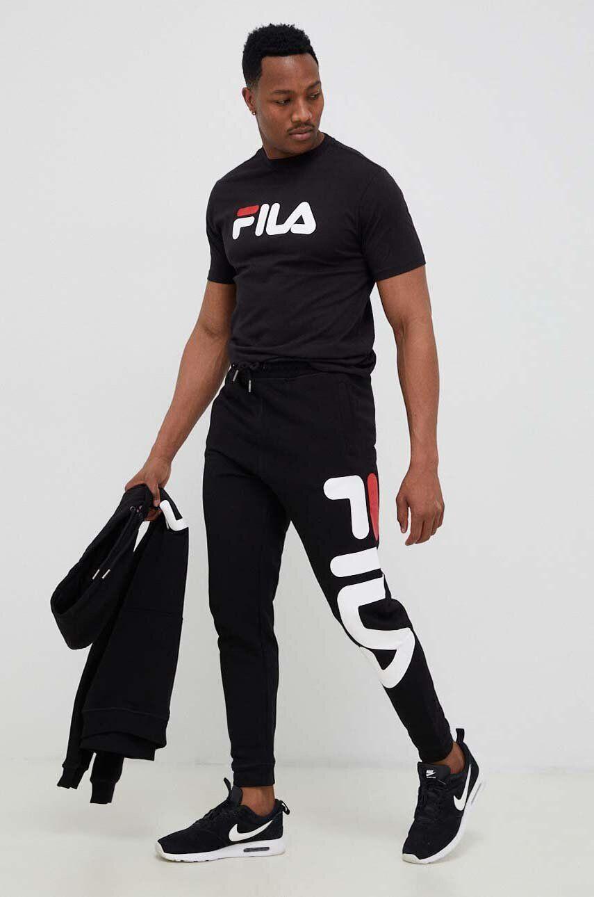 Fila bluza culoarea negru cu glugă cu imprimeu - Pled.ro