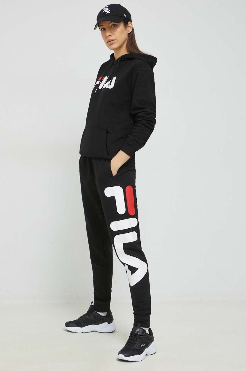 Fila bluza culoarea negru cu glugă cu imprimeu - Pled.ro