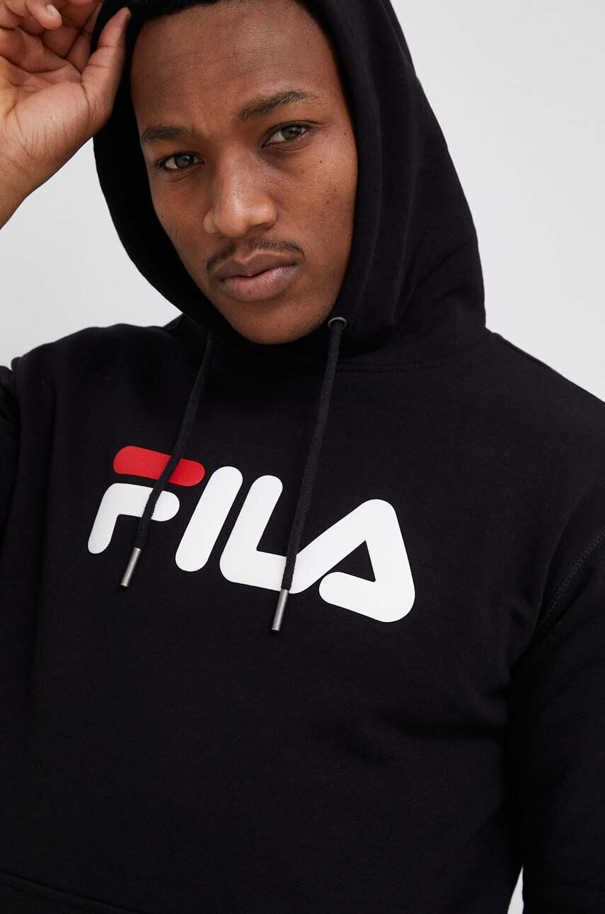 Fila bluza culoarea negru cu glugă cu imprimeu - Pled.ro