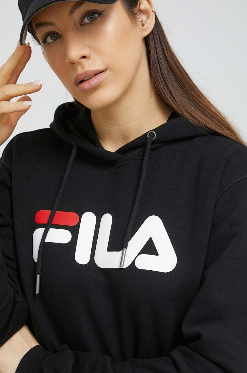 Fila bluza culoarea negru cu glugă cu imprimeu - Pled.ro