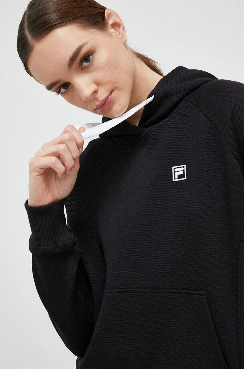 Fila bluza femei culoarea negru cu glugă neted - Pled.ro