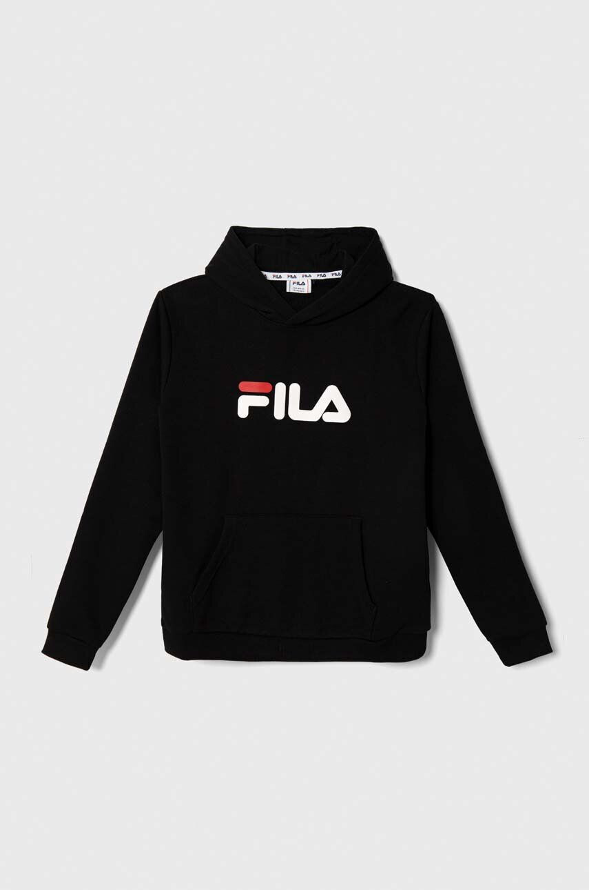 Fila bluza copii culoarea negru cu glugă cu imprimeu - Pled.ro