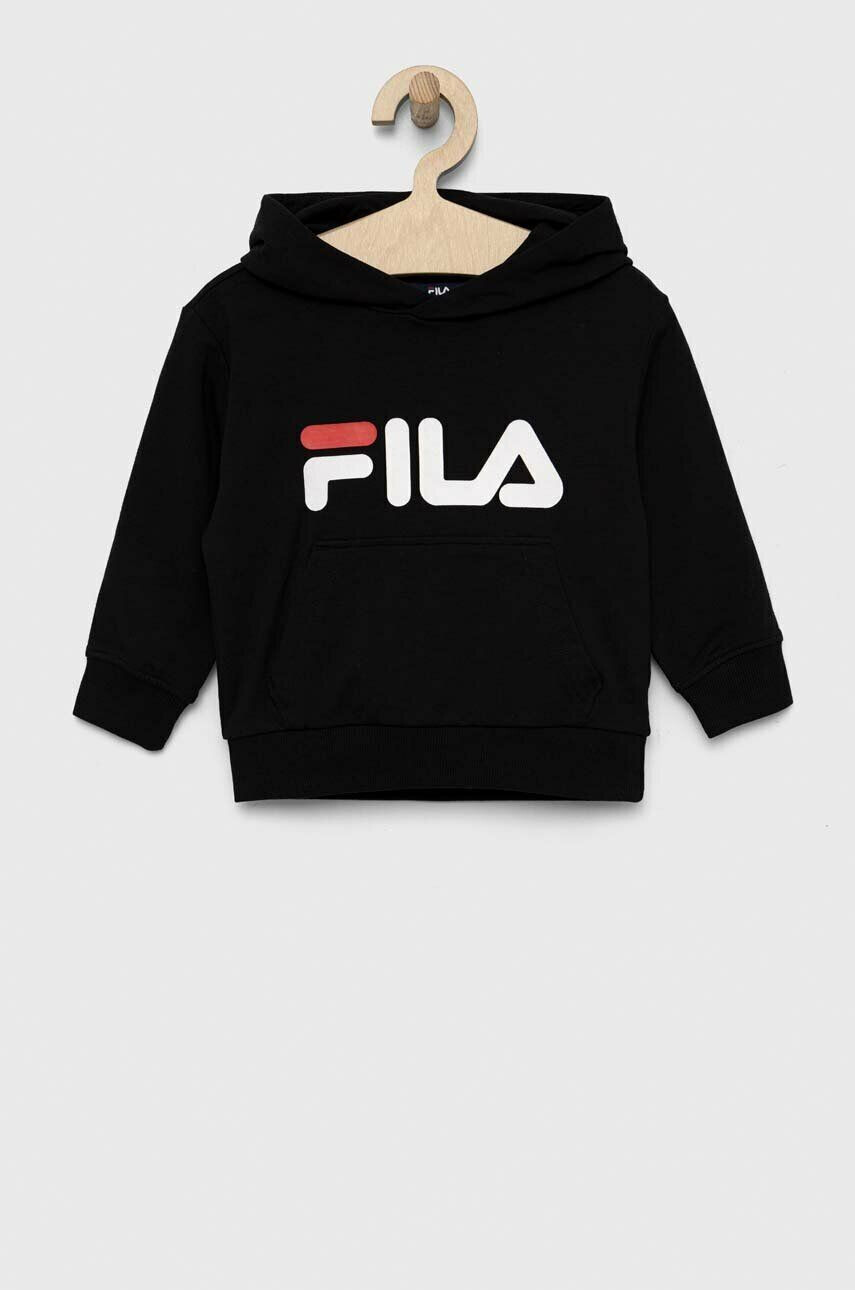 Fila bluza copii culoarea negru cu glugă cu imprimeu - Pled.ro