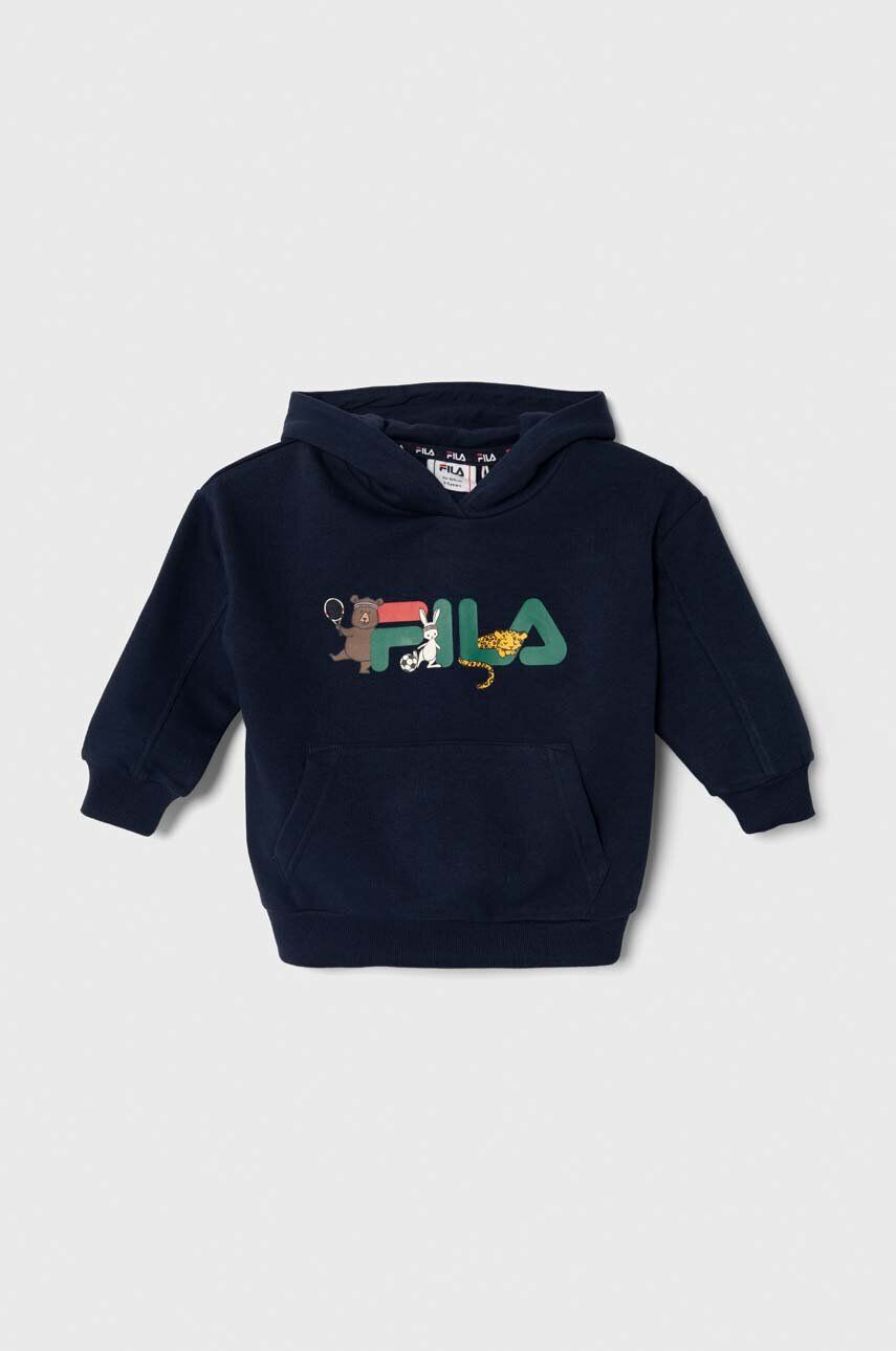 Fila bluza copii TEMNITZQUELL hoody culoarea albastru marin cu glugă cu imprimeu - Pled.ro