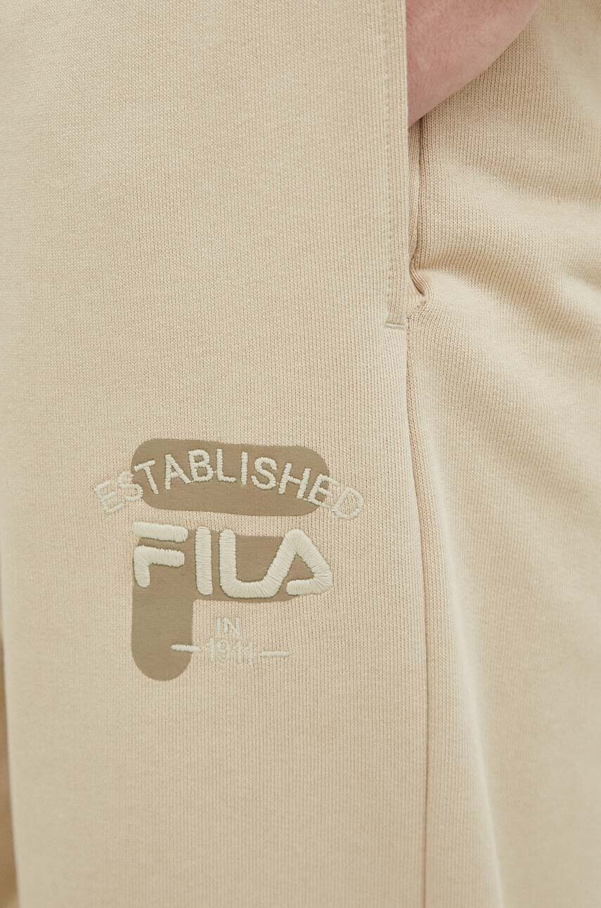 Fila pantaloni de trening din bumbac culoarea bej neted - Pled.ro