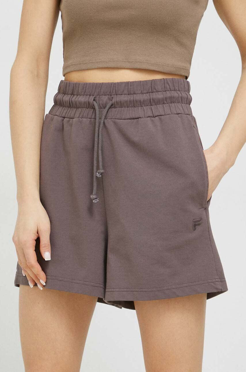 Fila pantaloni scurti femei culoarea violet neted high waist - Pled.ro