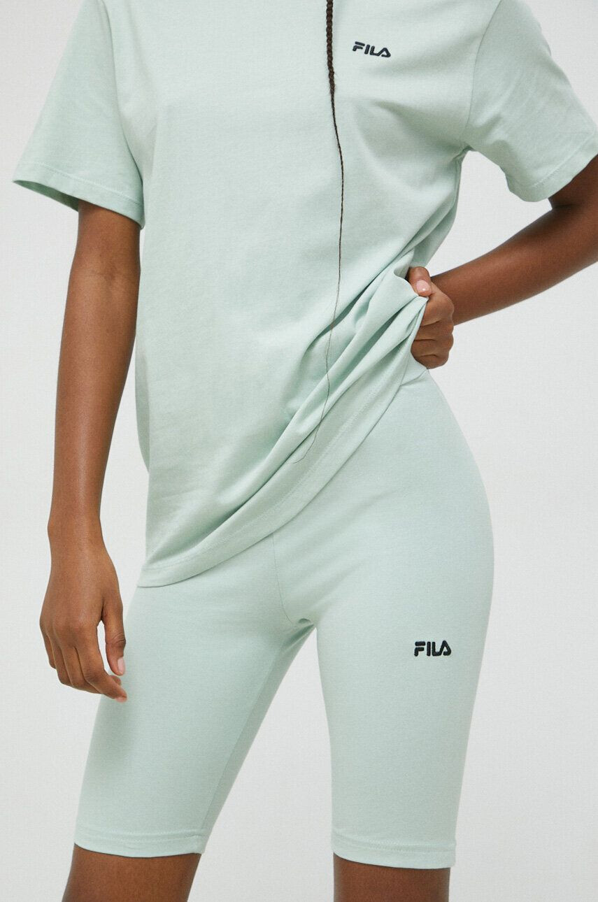 Fila pantaloni scurti femei culoarea turcoaz neted high waist - Pled.ro