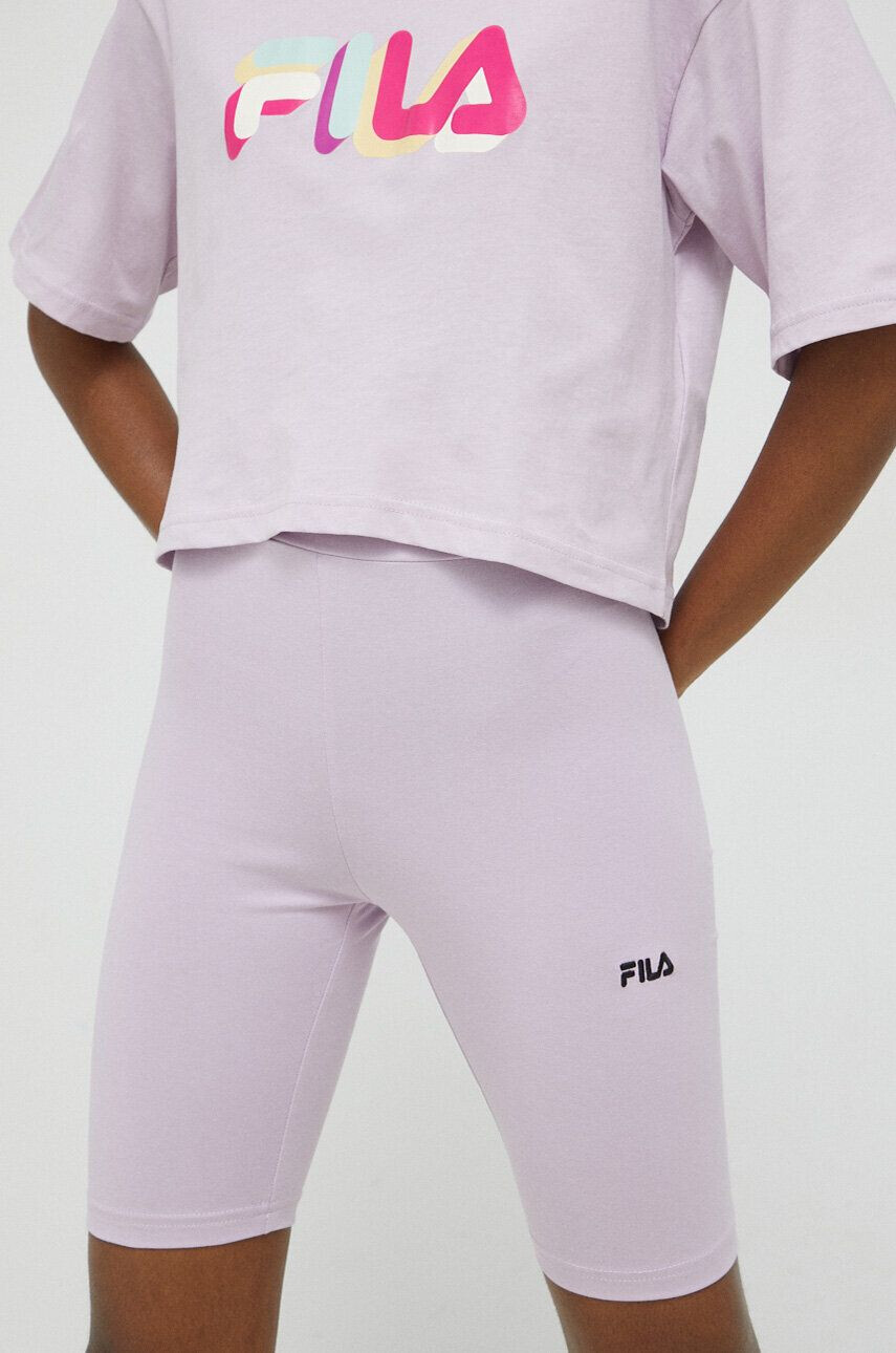 Fila pantaloni scurti femei culoarea violet neted high waist - Pled.ro