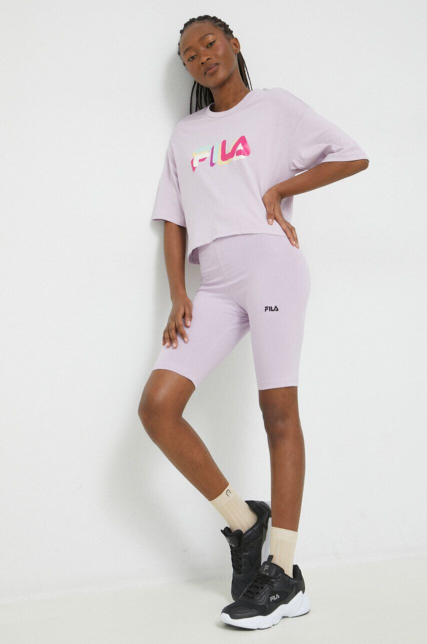 Fila pantaloni scurti femei culoarea violet neted high waist - Pled.ro