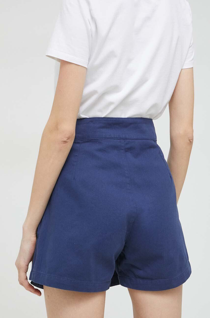 Fila pantaloni scurti din bumbac culoarea albastru marin neted high waist - Pled.ro