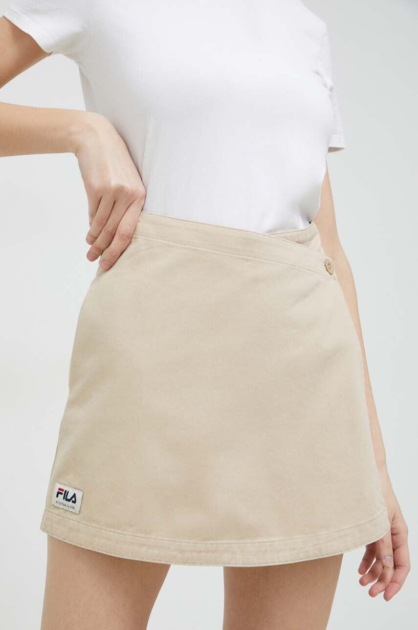 Fila pantaloni scurti din bumbac culoarea bej neted high waist - Pled.ro