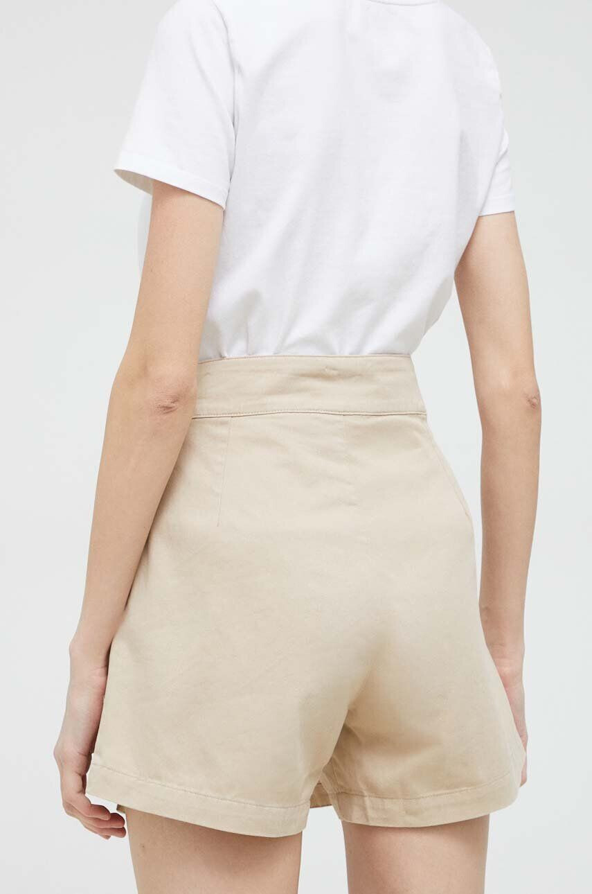 Fila pantaloni scurti din bumbac culoarea bej neted high waist - Pled.ro