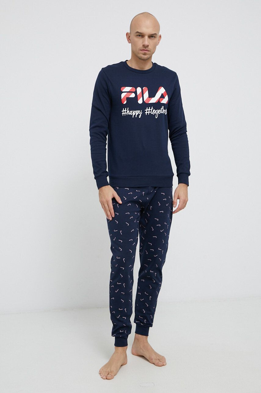 Fila Pijamale de bumbac culoarea albastru marin modelator - Pled.ro