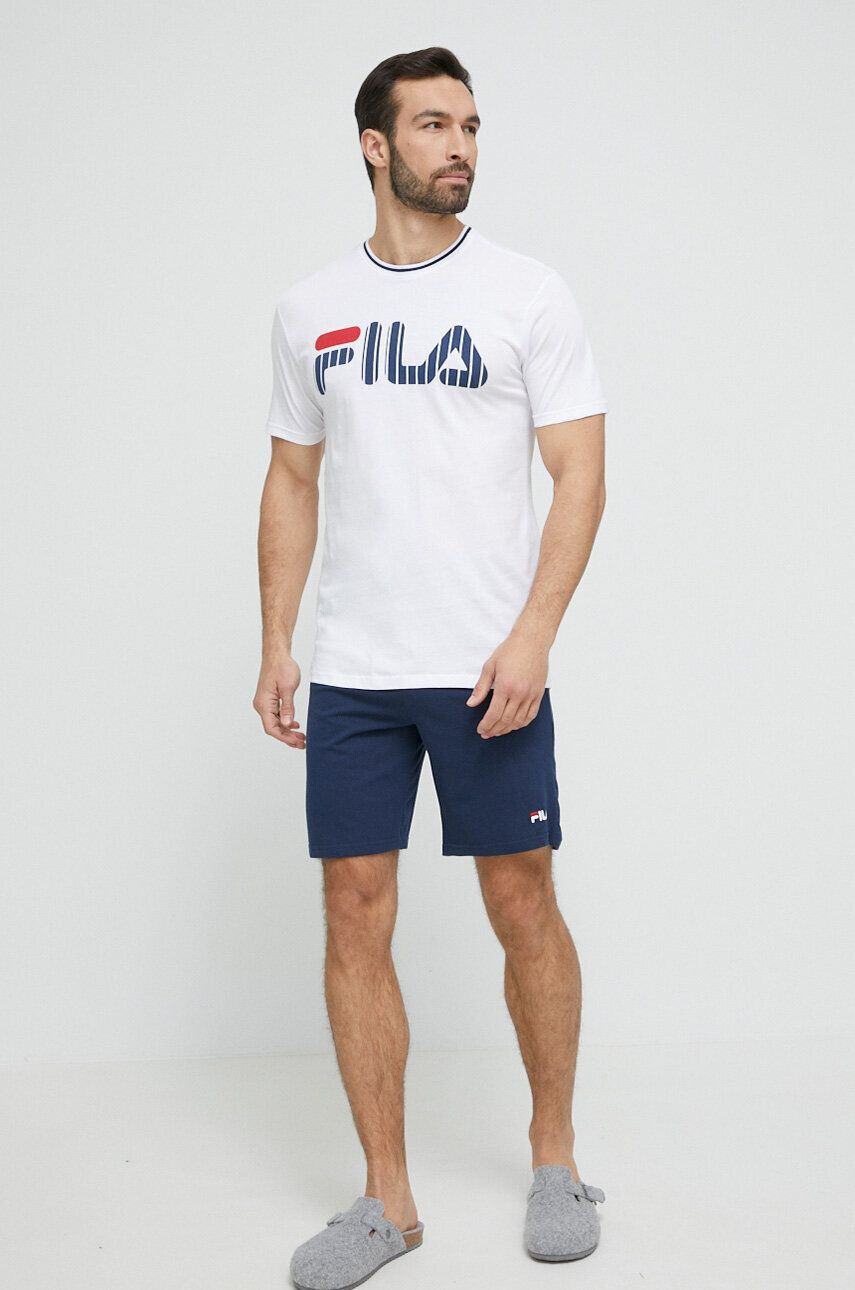 Fila pijamale de bumbac culoarea alb cu imprimeu - Pled.ro