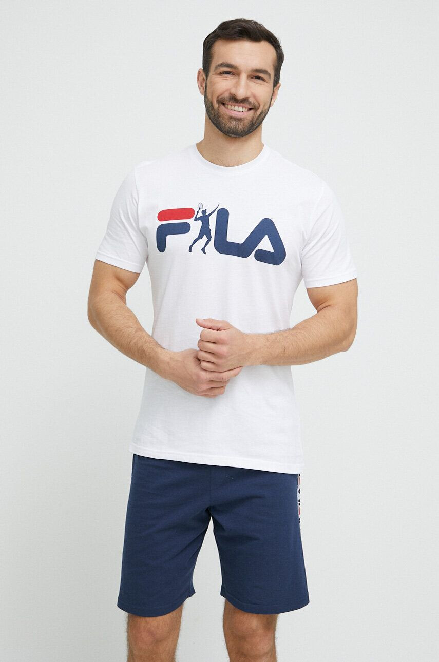 Fila pijamale de bumbac culoarea albastru marin cu imprimeu - Pled.ro