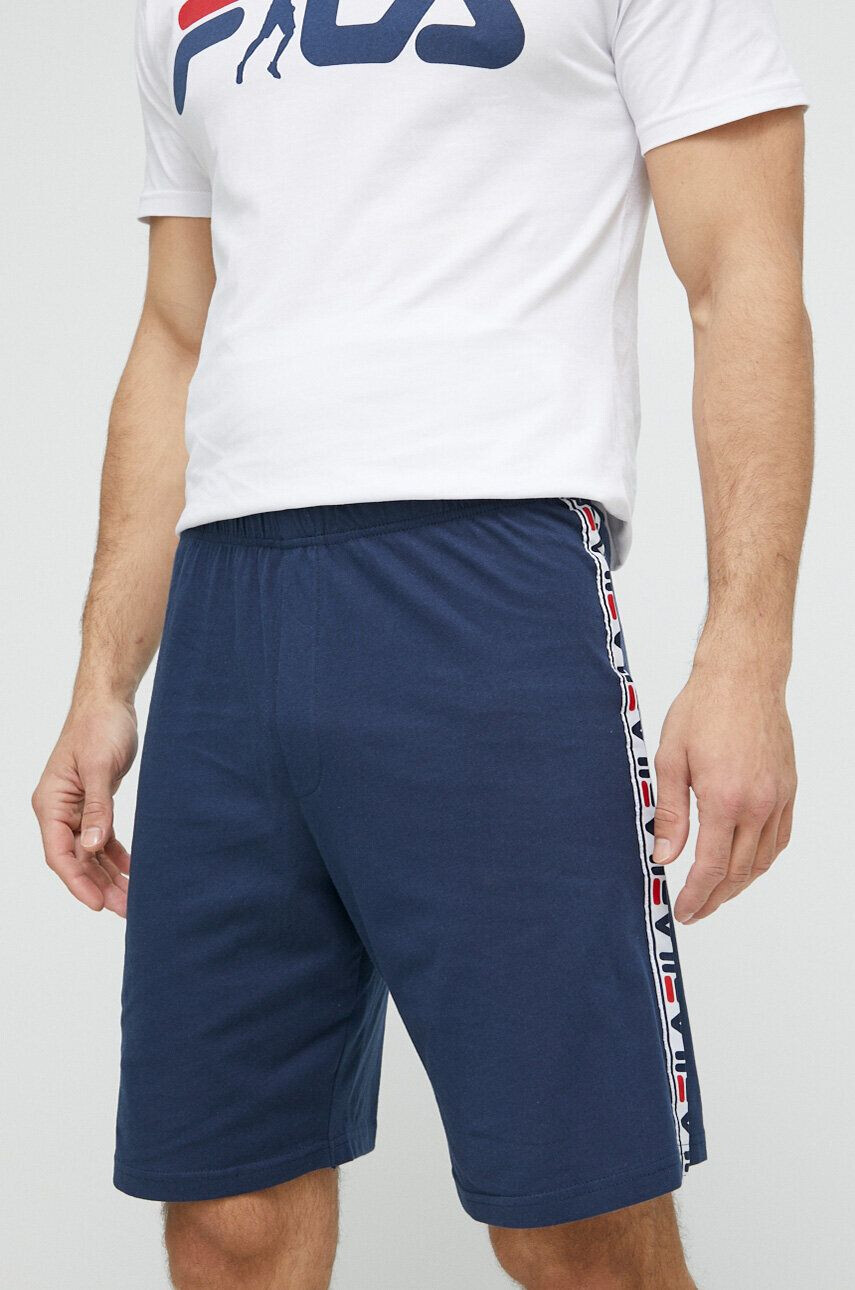 Fila pijamale de bumbac culoarea albastru marin cu imprimeu - Pled.ro