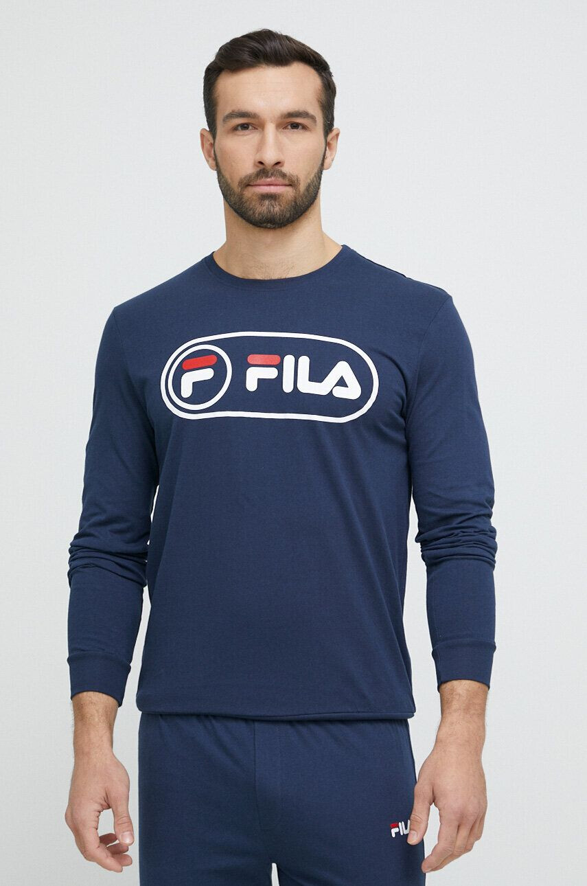 Fila pijamale de bumbac culoarea albastru marin cu imprimeu - Pled.ro