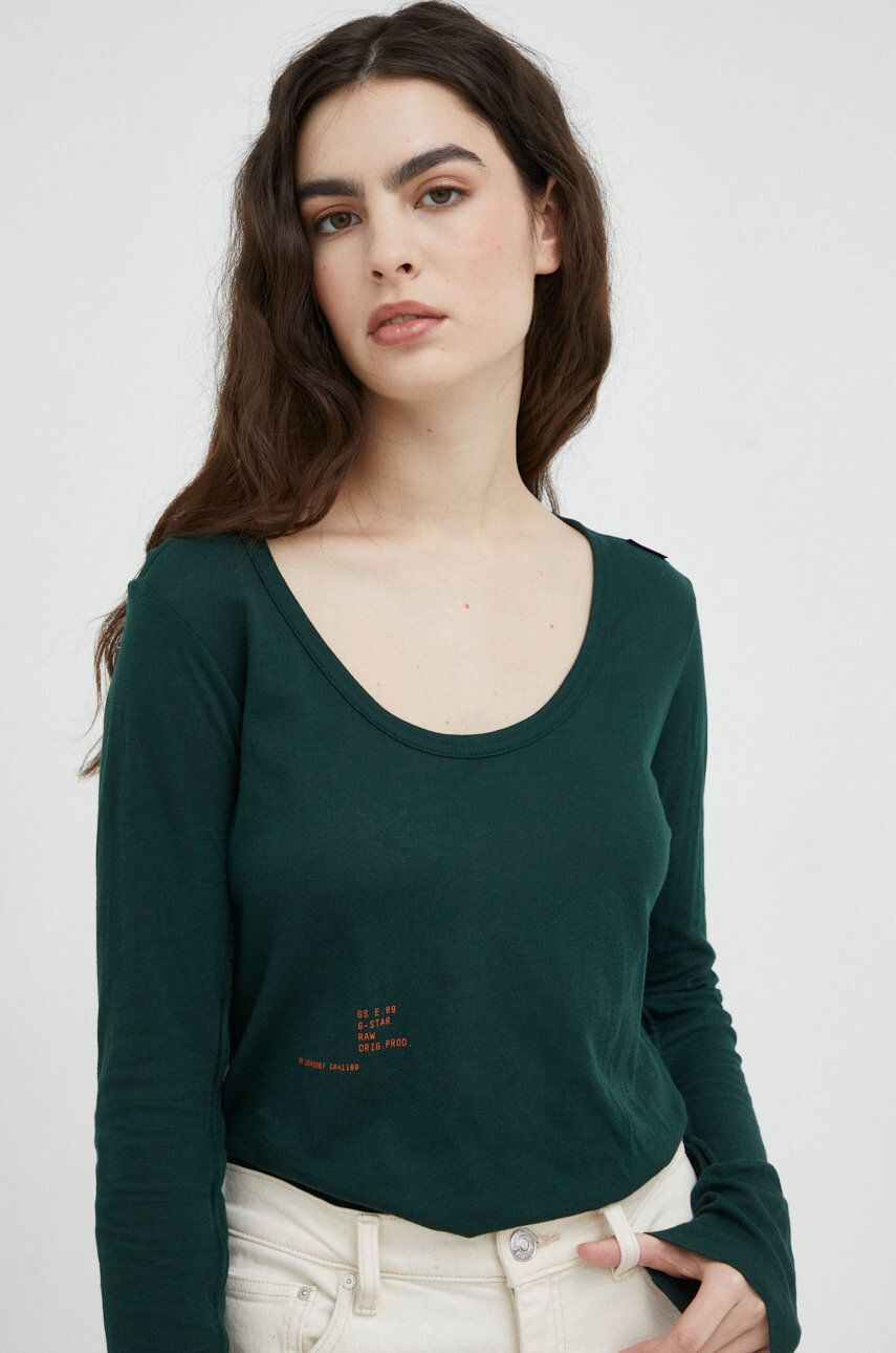 G-Star Raw longsleeve din bumbac culoarea verde cu turtleneck - Pled.ro