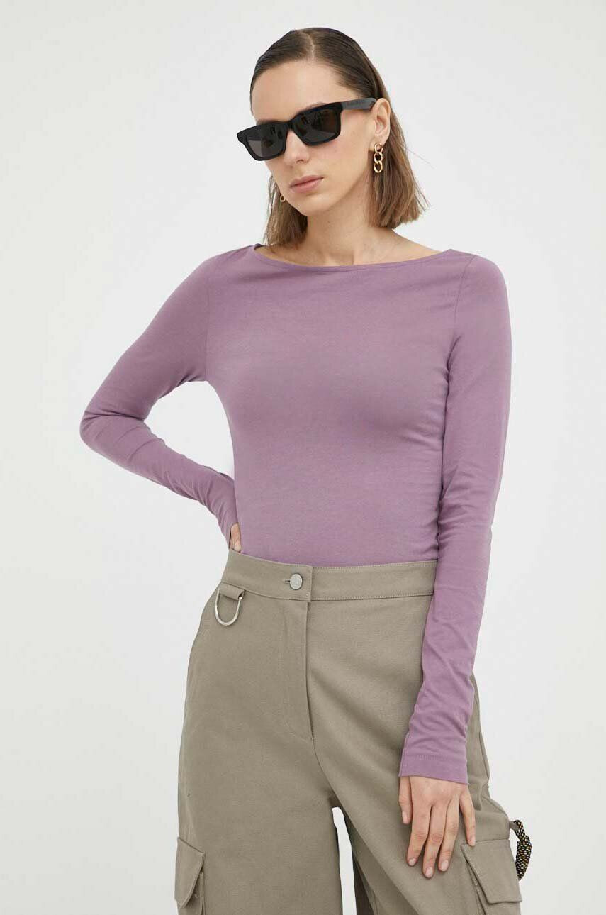 G-Star Raw longsleeve din bumbac culoarea violet - Pled.ro