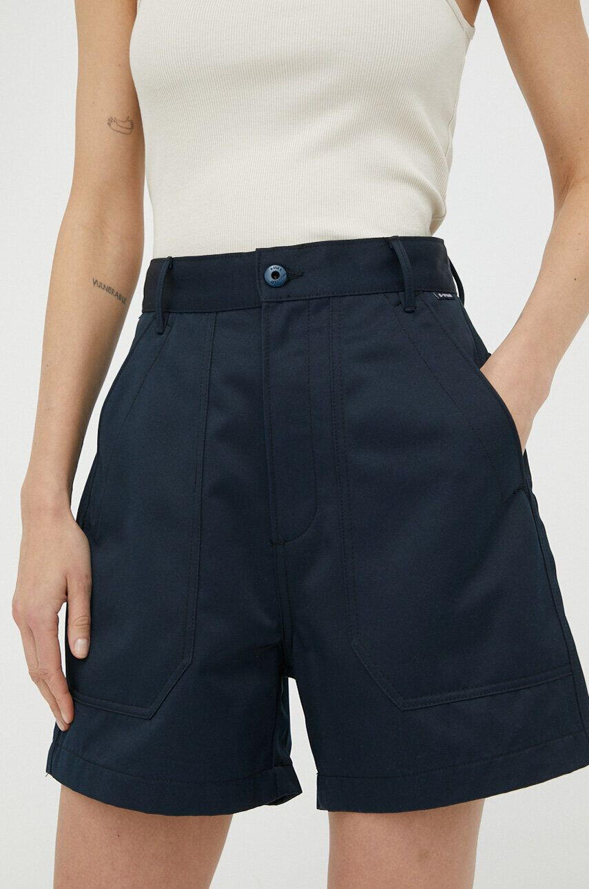 G-Star Raw pantaloni scurti femei culoarea albastru marin neted high waist - Pled.ro