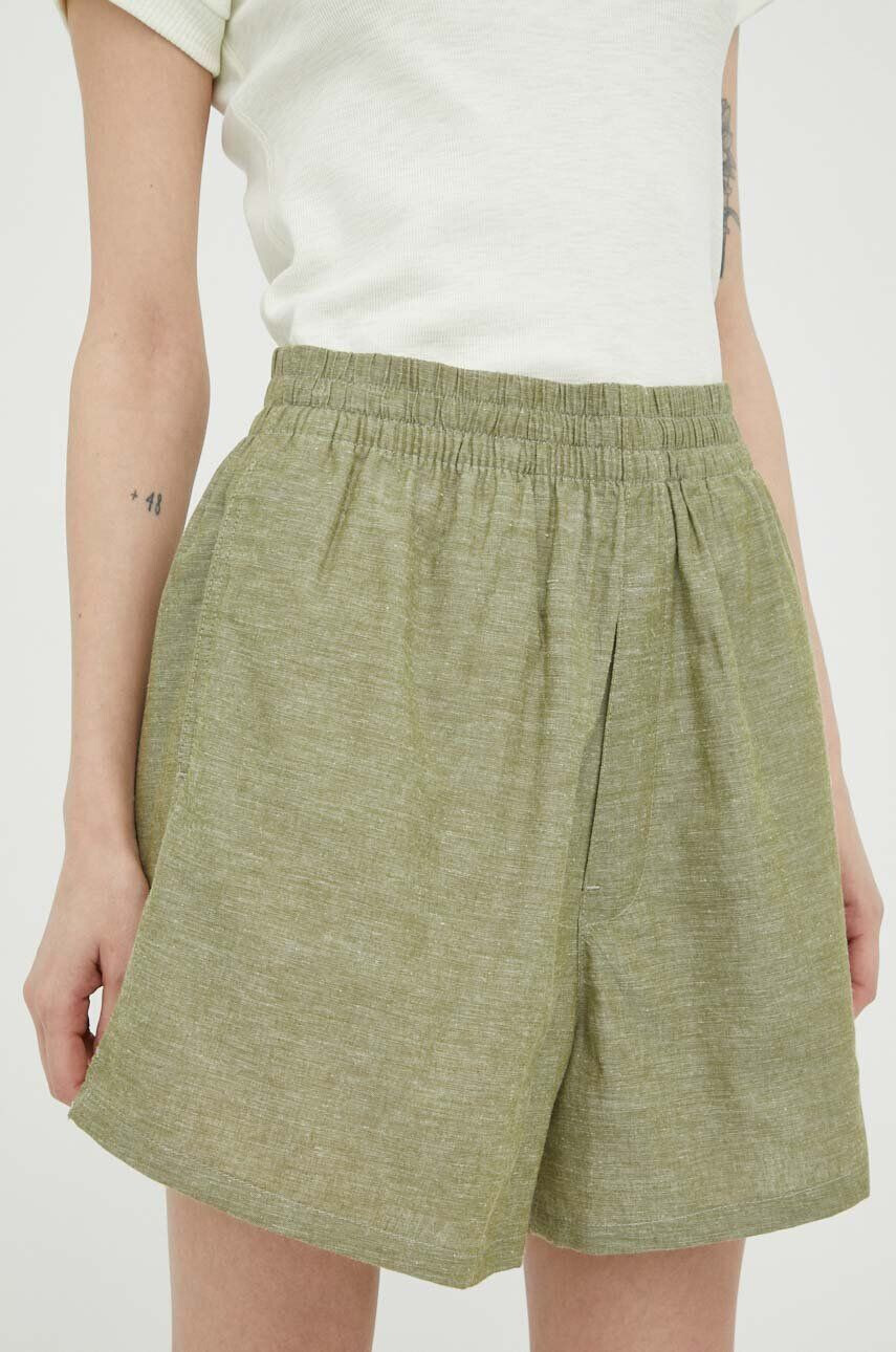 G-Star Raw pantaloni scurți din amestec de in culoarea verde melanj high waist - Pled.ro