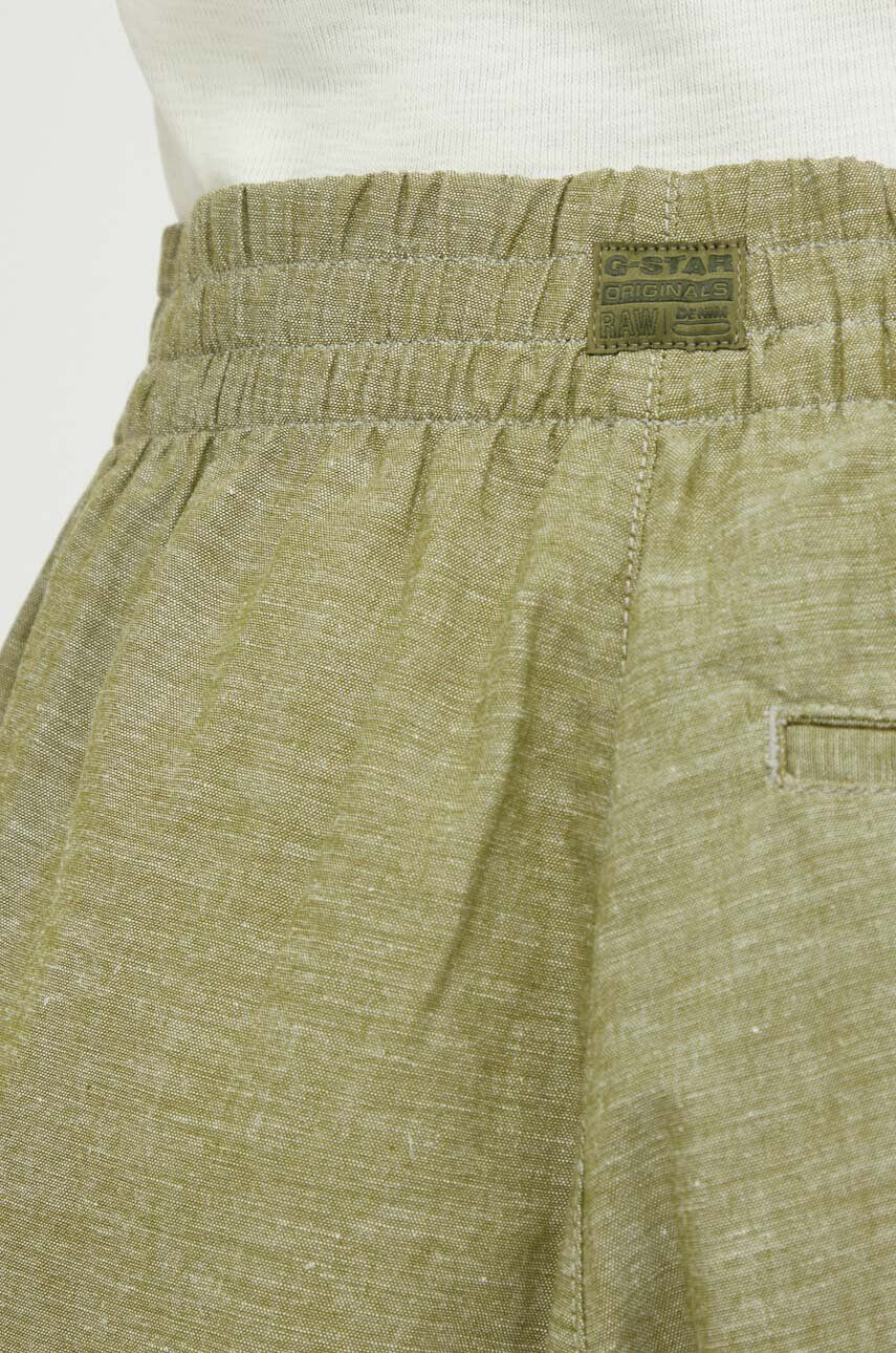 G-Star Raw pantaloni scurți din amestec de in culoarea verde melanj high waist - Pled.ro