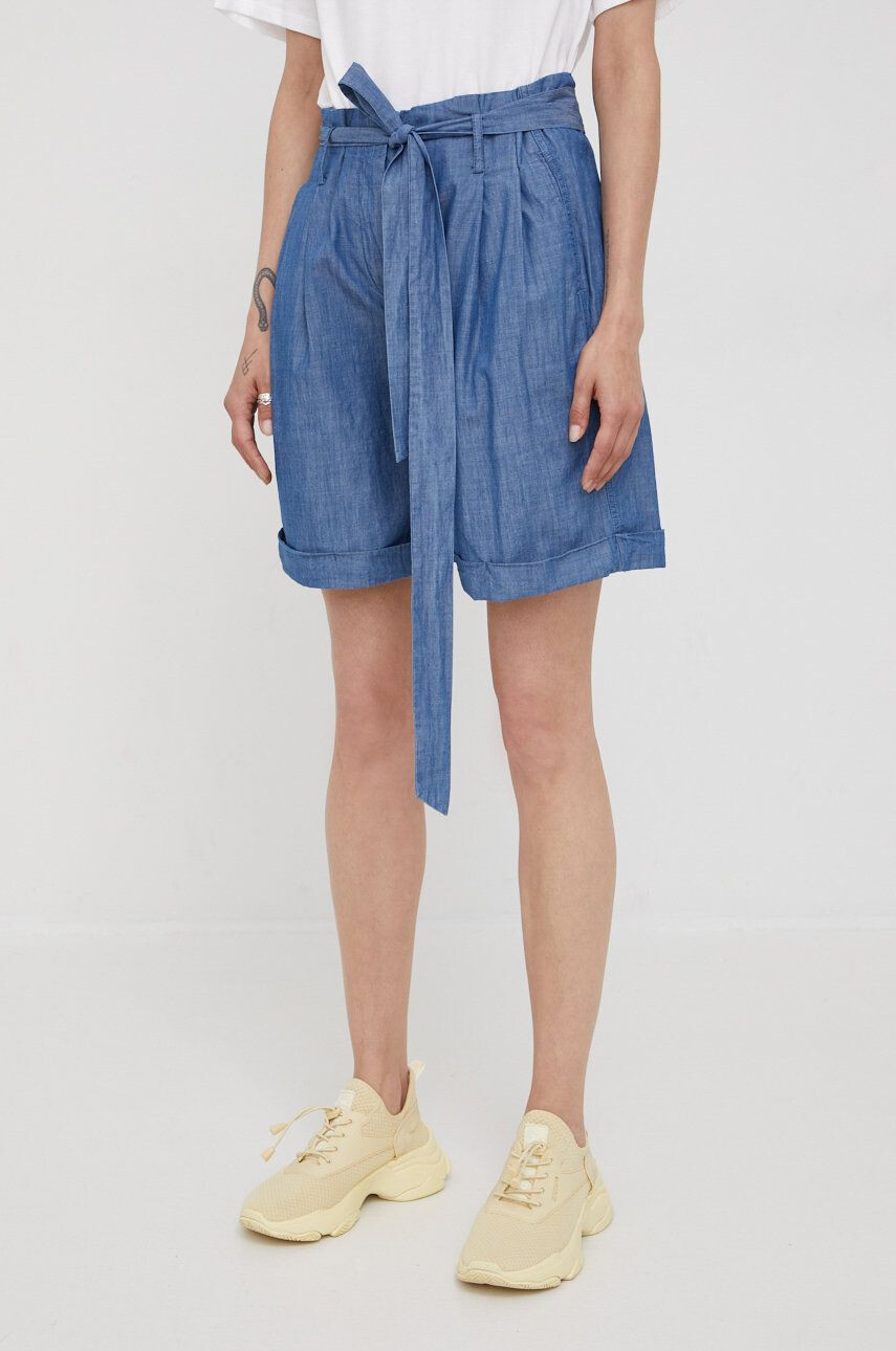 G-Star Raw pantaloni scurti din bumbac femei culoarea albastru marin neted high waist - Pled.ro