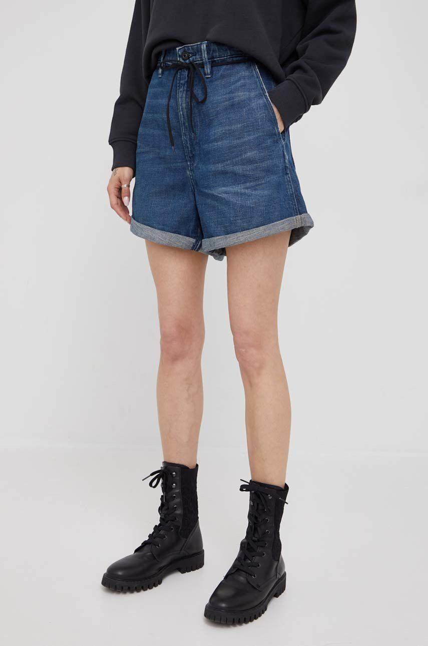 G-Star Raw pantaloni scurti jeans femei culoarea albastru marin neted high waist - Pled.ro