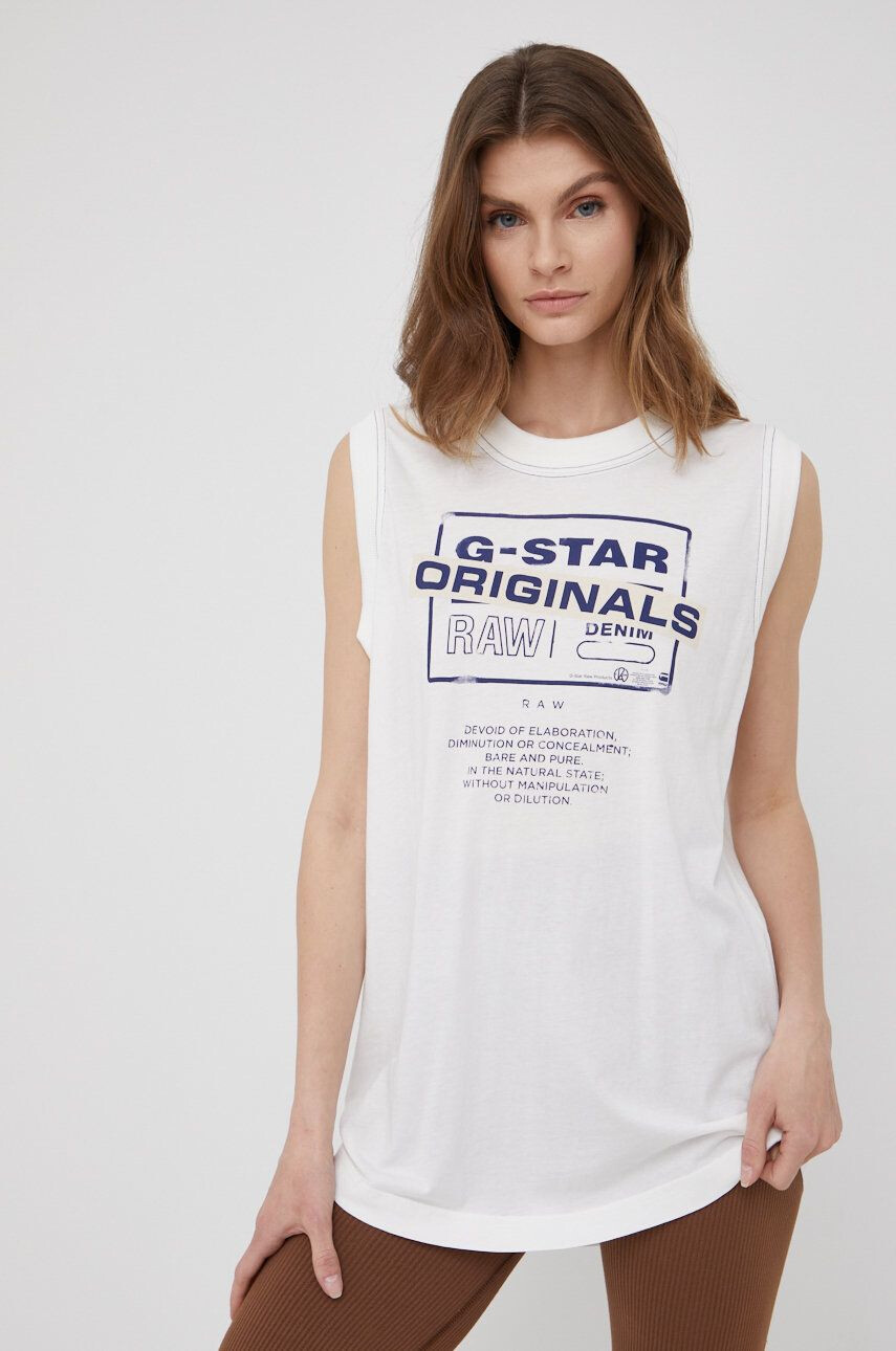 G-Star Raw top din bumbac culoarea alb - Pled.ro