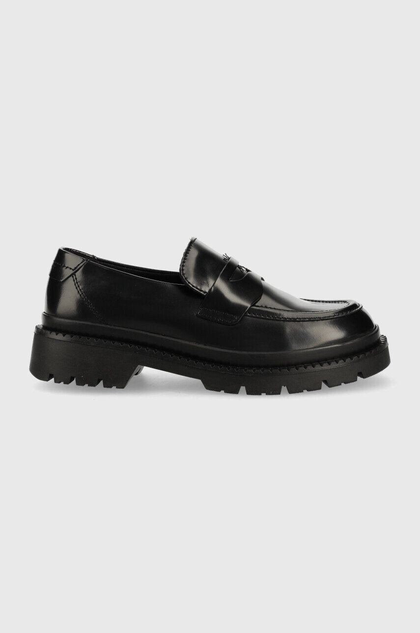 Gant mocasini de piele Prepnovo femei culoarea negru cu toc plat - Pled.ro