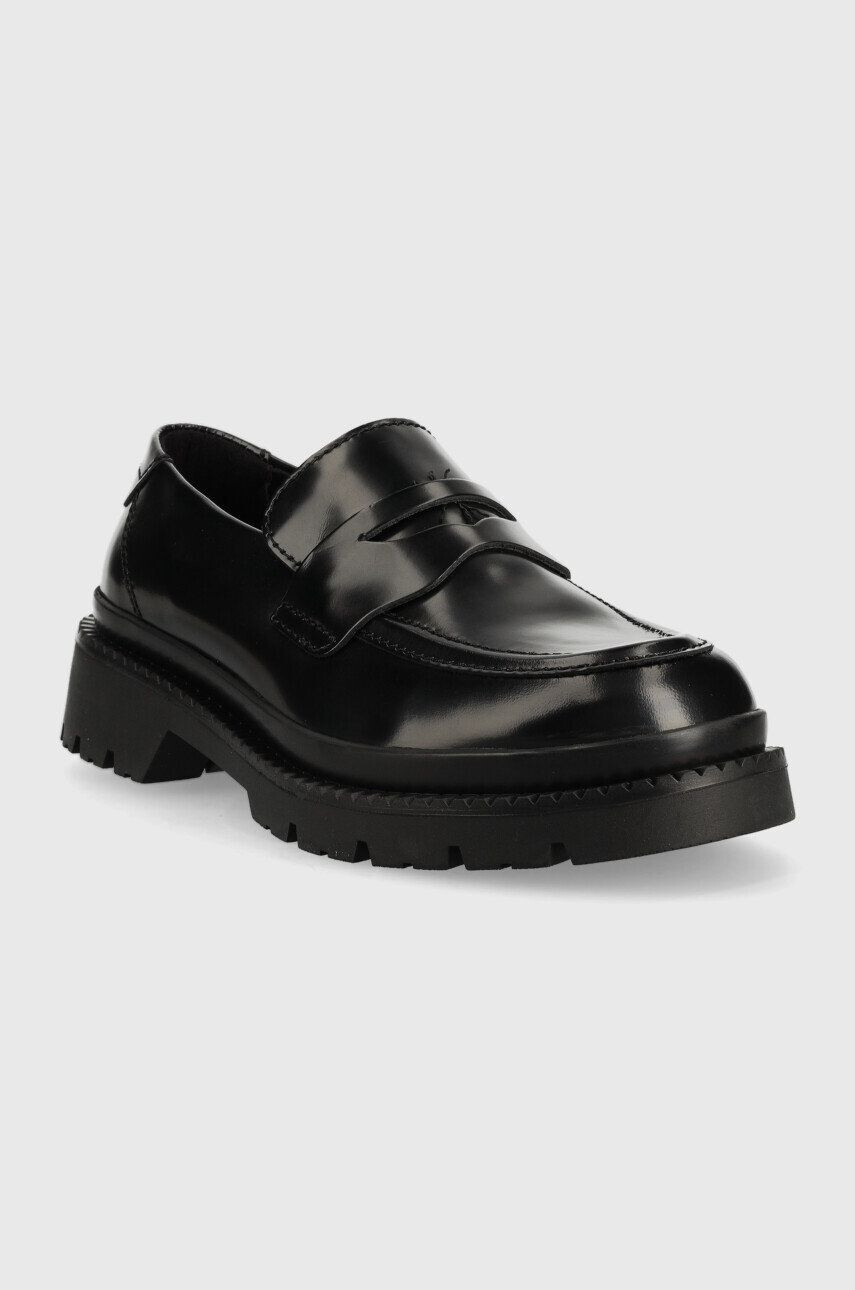 Gant mocasini de piele Prepnovo femei culoarea negru cu toc plat - Pled.ro