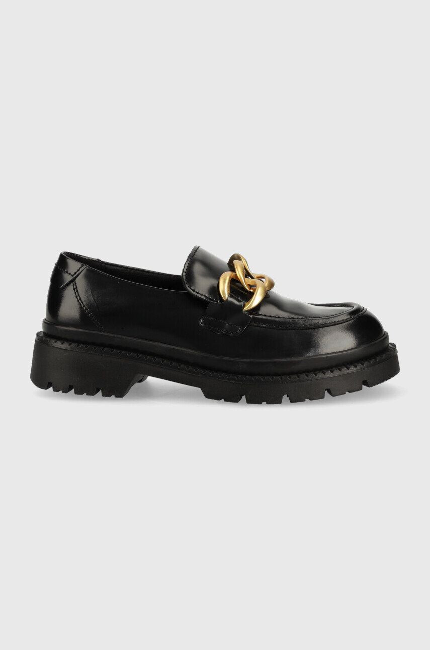 Gant mocasini de piele Prepnovo femei culoarea negru cu toc plat - Pled.ro