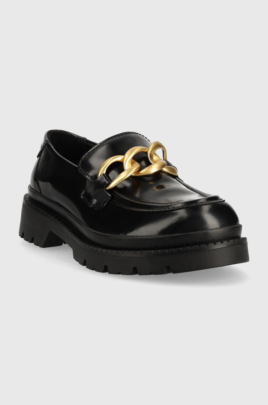 Gant mocasini de piele Prepnovo femei culoarea negru cu toc plat - Pled.ro