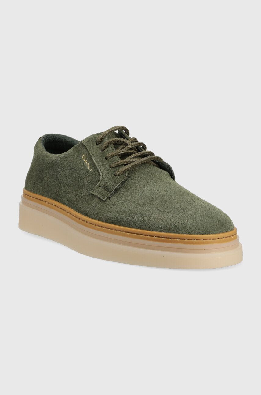 Gant pantofi de piele intoarsa Kinzoon barbati culoarea verde - Pled.ro