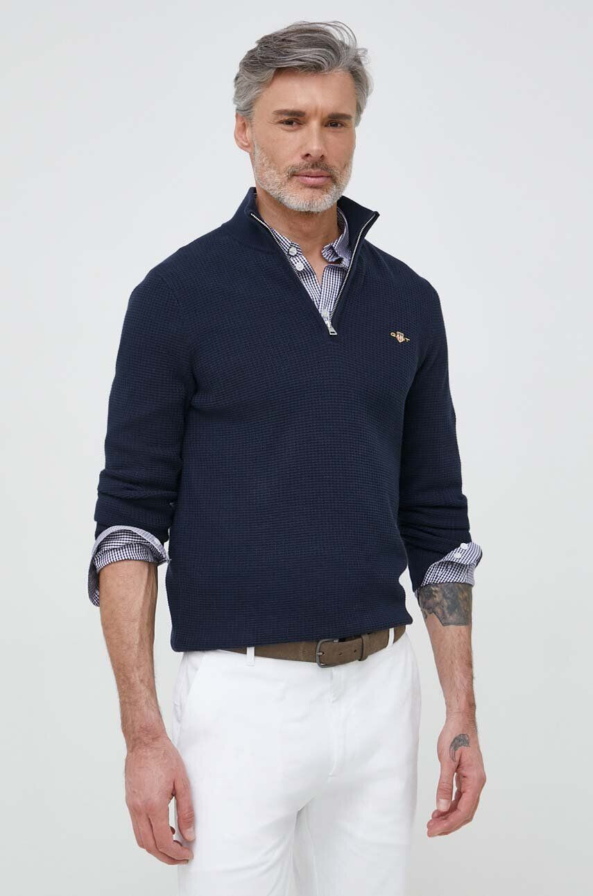 Gant pulover de bumbac culoarea albastru marin light cu turtleneck - Pled.ro