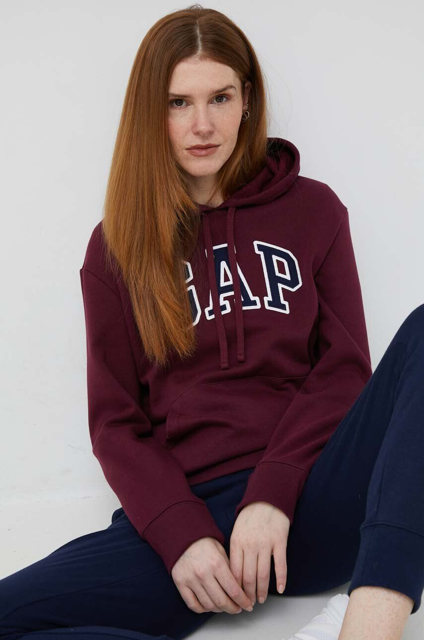 Gap bluza femei culoarea bordo cu glugă cu imprimeu - Pled.ro