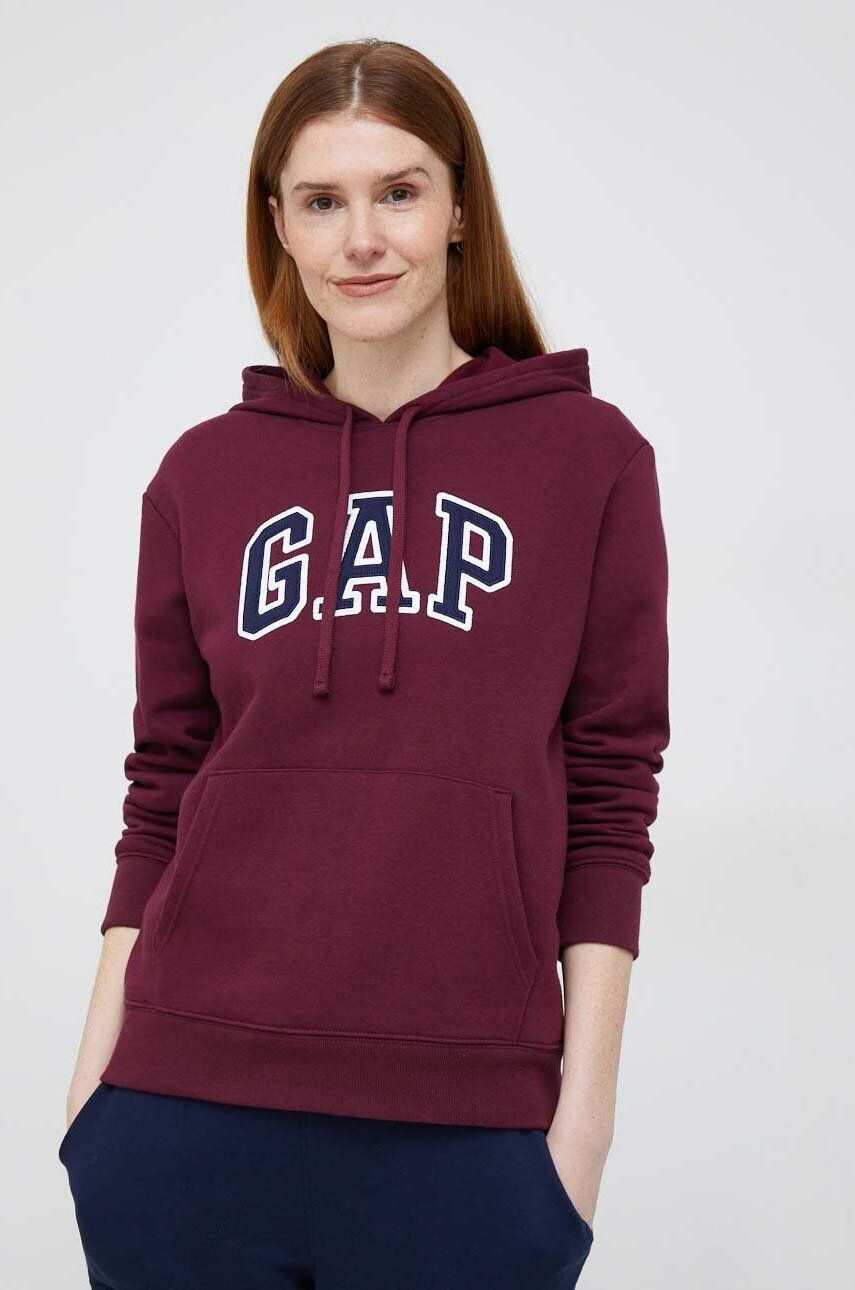 Gap bluza femei culoarea bordo cu glugă cu imprimeu - Pled.ro