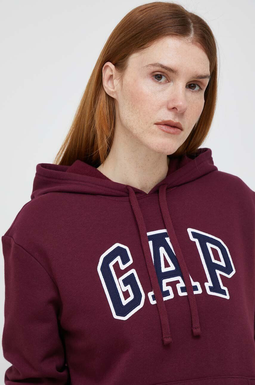 Gap bluza femei culoarea bordo cu glugă cu imprimeu - Pled.ro