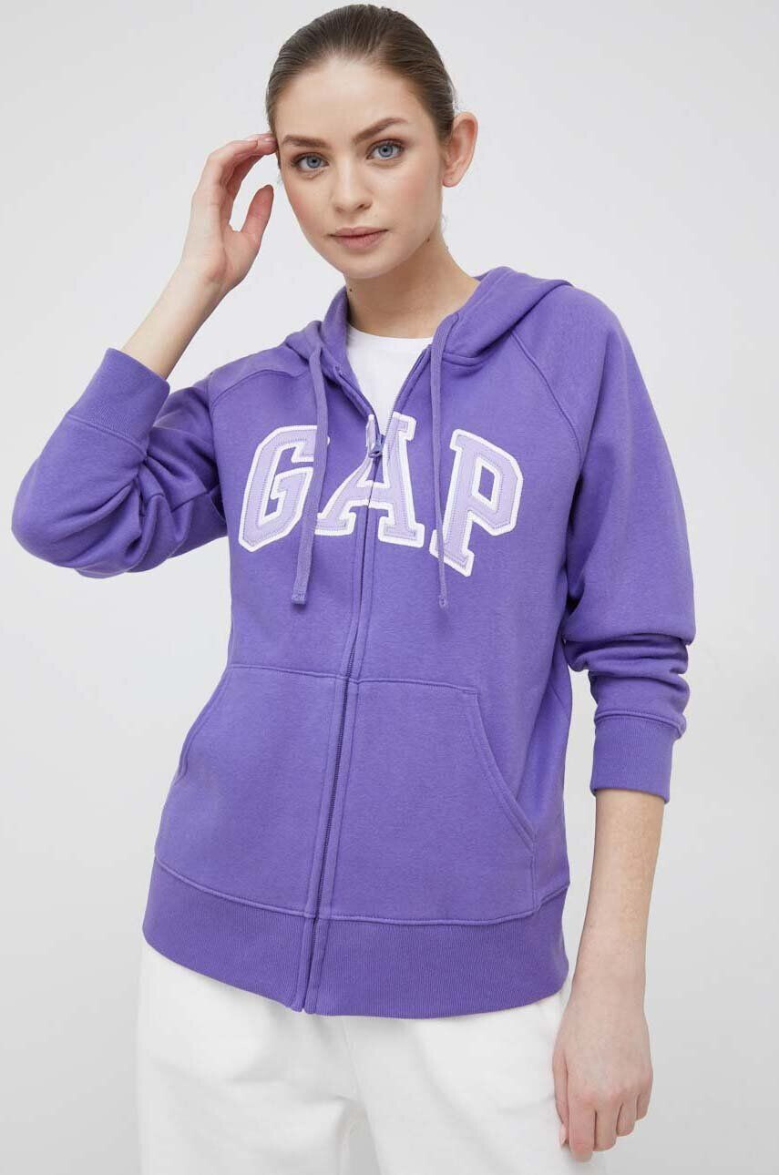 Gap bluza femei culoarea violet cu glugă cu imprimeu - Pled.ro