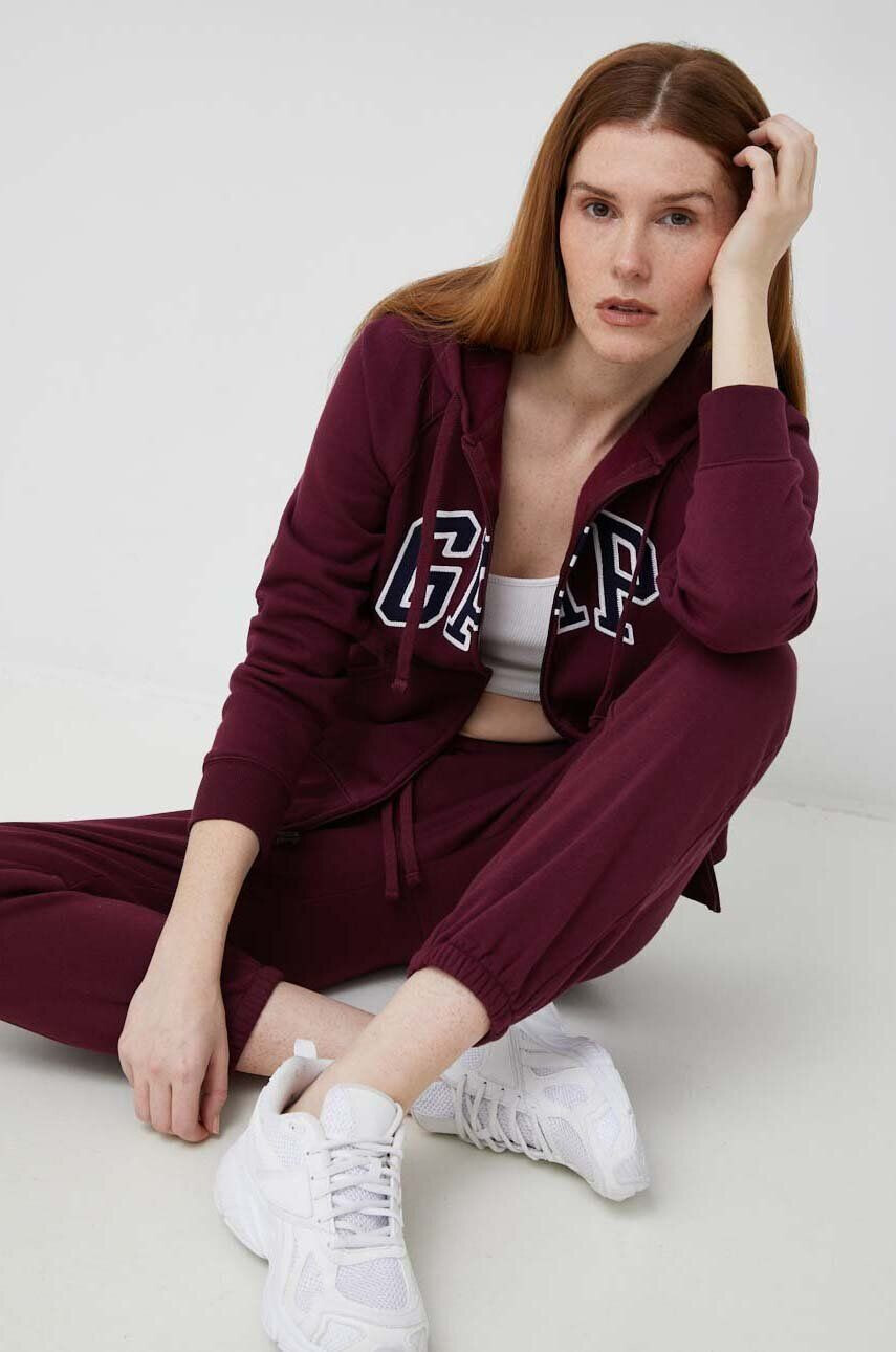 Gap bluza femei culoarea bordo cu glugă cu imprimeu - Pled.ro